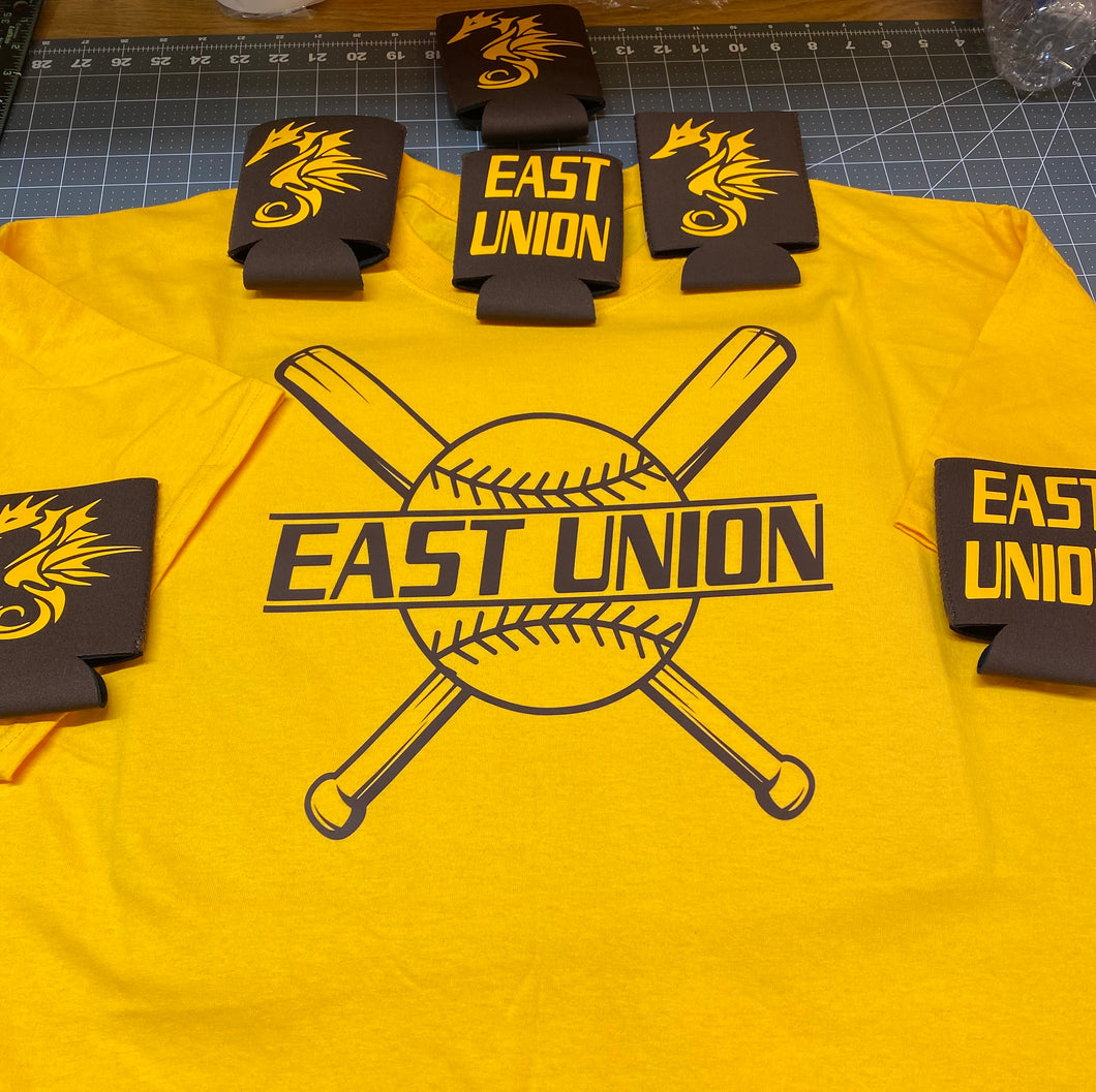 East Union Baseball T and Can Cooler